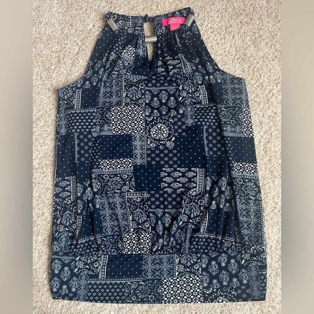 Catherine Blue and White Sleeveless Tank Top